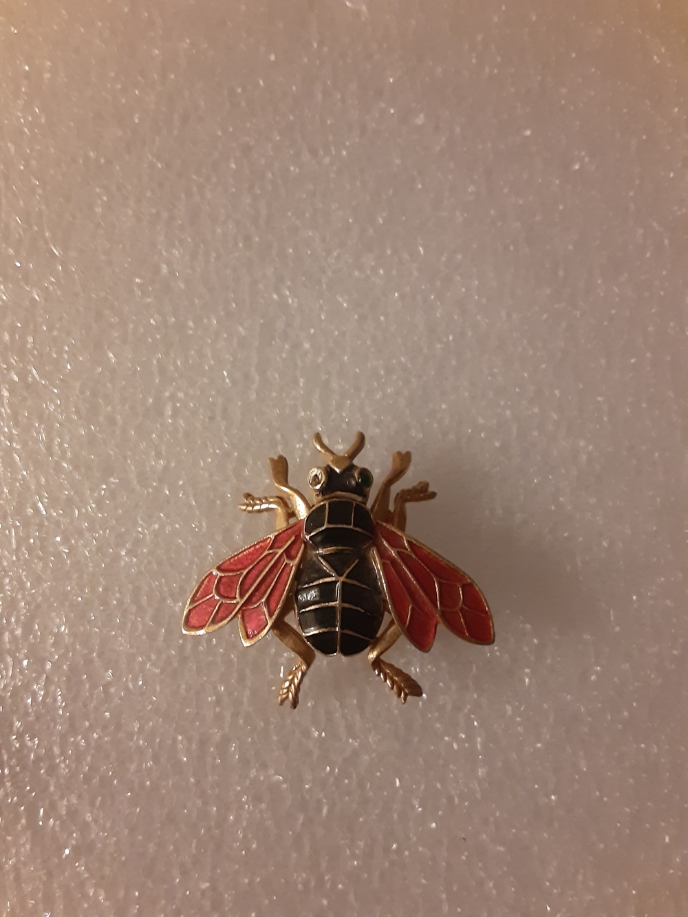 Trifari Gold-Tone Insect Brooch with Red Enamel Wings Bee Brooch